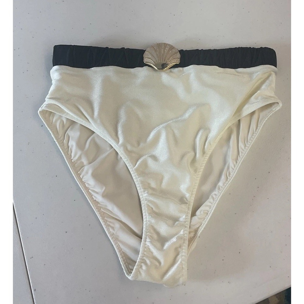 PatBO Seashell Bikini Bottom Ivory Swim High Cut Designer luxury Beach Resort‎